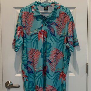 Hurley Men's H20-Dri Polo Shirt - Turquoise w/Floral Pattern (Size XL)